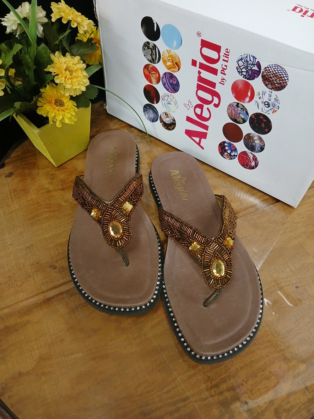 Alegria Women’s Brown Beaded Thong Sandals